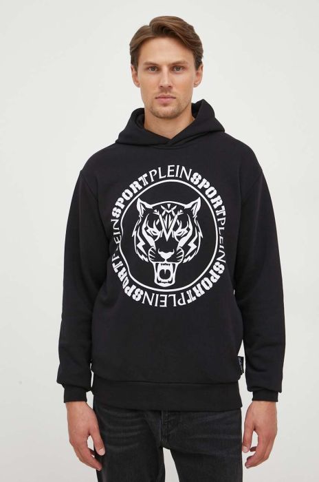 Кофта PLEIN SPORT чоловіча колір чорний з капюшоном з принтом (3577426)