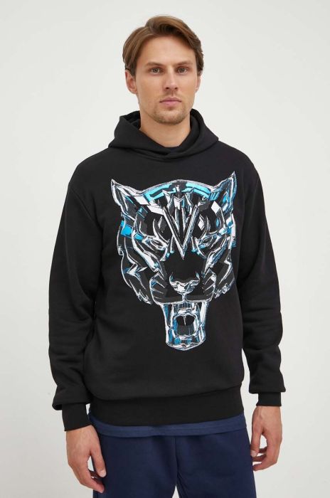 Кофта PLEIN SPORT чоловіча колір чорний з капюшоном з принтом (3577434)