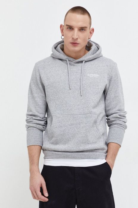 Кофта Superdry чоловіча колір сірий з капюшоном з принтом (3675636)