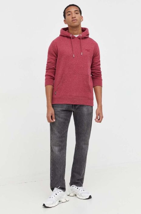 Кофта Superdry чоловіча колір червоний з капюшоном меланж