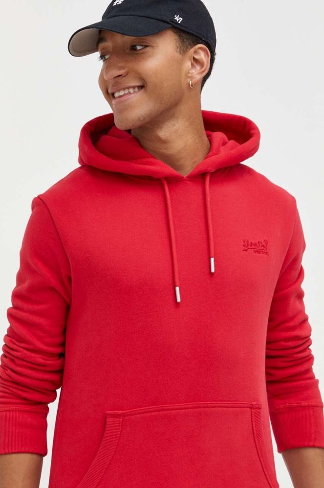 Кофта Superdry чоловіча колір червоний з капюшоном однотонна (3577460)
