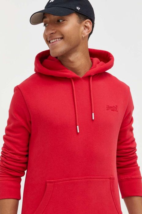Кофта Superdry чоловіча колір червоний з капюшоном однотонна (3577460)