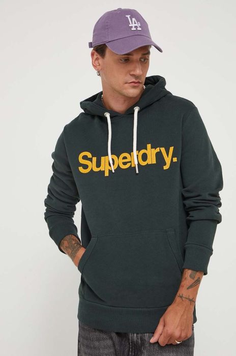 Кофта Superdry чоловіча колір зелений з капюшоном з принтом (3461923)