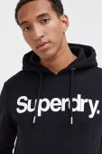 Бавовняна кофта Superdry чоловіча колір чорний з капюшоном з принтом (3574349)