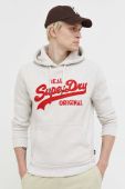 Кофта Superdry чоловіча колір бежевий з капюшоном з аплікацією
