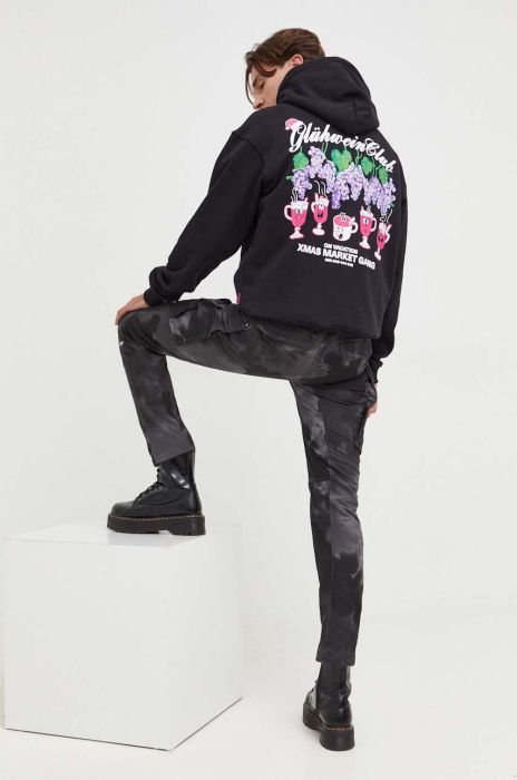 Кофта On Vacation чоловіча колір чорний з капюшоном з принтом (3624932)