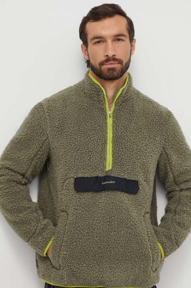Спортивна кофта Icebreaker RealFleece Merino High Pile колір зелений однотонна