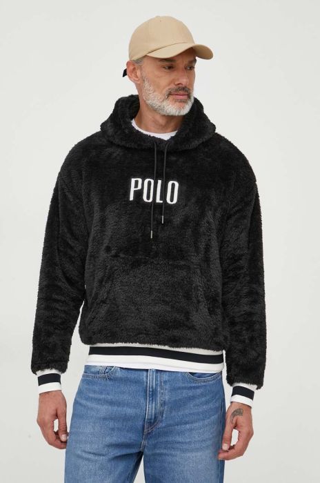 Кофта Polo Ralph Lauren чоловіча колір чорний з капюшоном з аплікацією (3617383)