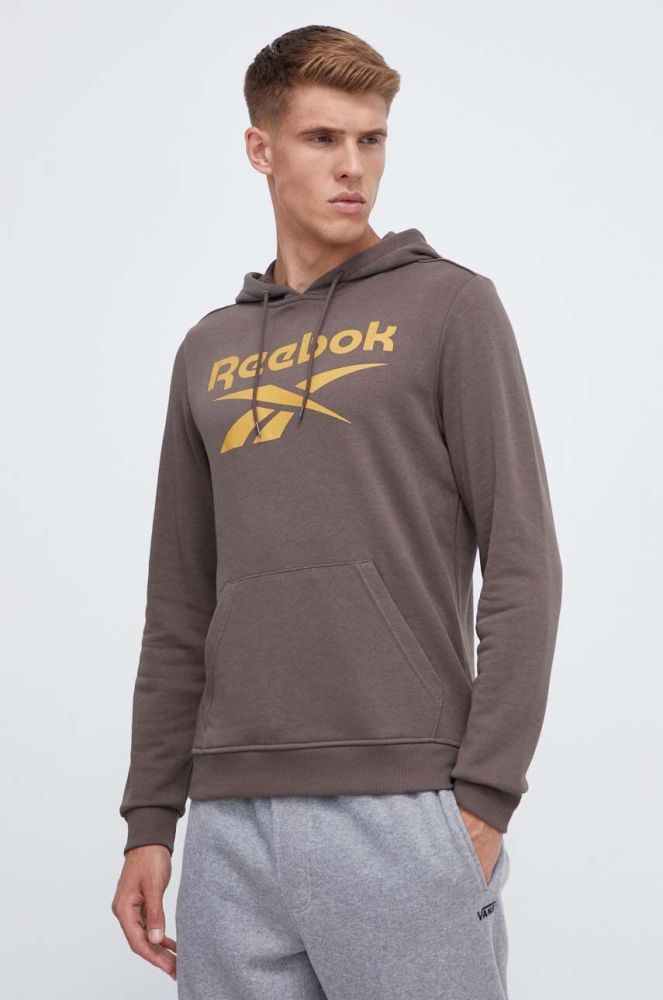 Кофта Reebok чоловіча колір коричневий з капюшоном з принтом
