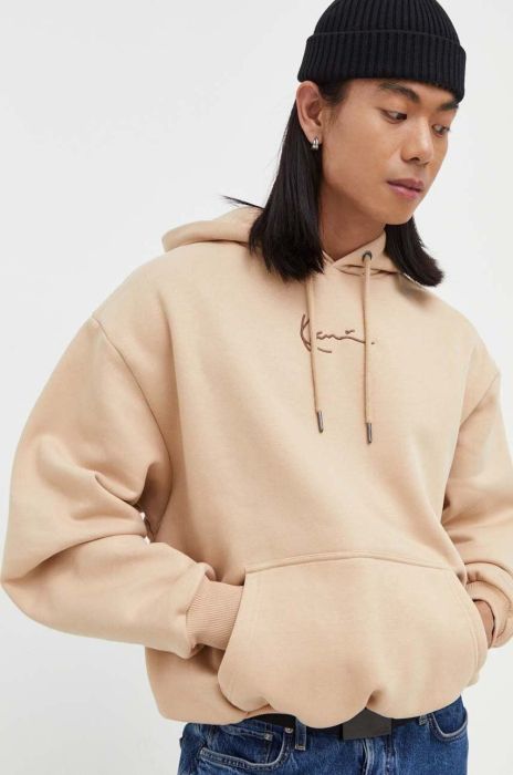Кофта Karl Kani чоловіча колір бежевий з капюшоном з аплікацією (3445491)