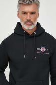 Кофта Gant чоловіча колір чорний з капюшоном з аплікацією (3609366)