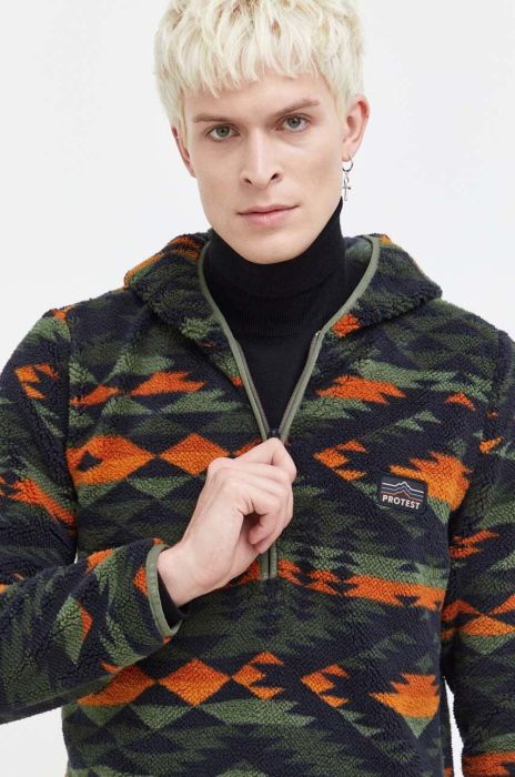 Кофта Protest чоловіча колір зелений з капюшоном візерунок