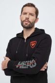 Бавовняна кофта Rossignol HERO чоловіча колір чорний з капюшоном з принтом (3649485)