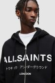 Бавовняна кофта AllSaints UNDERGROUND чоловіча колір чорний з капюшоном з принтом