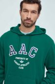 Бавовняна кофта adidas Originals чоловіча колір зелений з капюшоном з принтом (3629331)