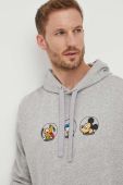 Бавовняна кофта United Colors of Benetton x Disney колір сірий з капюшоном з принтом