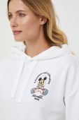 Бавовняна кофта United Colors of Benetton DISNEY колір білий з капюшоном з принтом