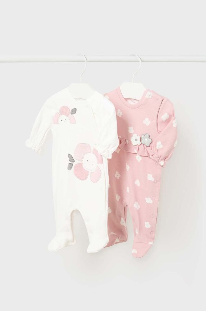 Дитячі бавовняні повзунки Mayoral Newborn 2-pack колір рожевий (3428124)