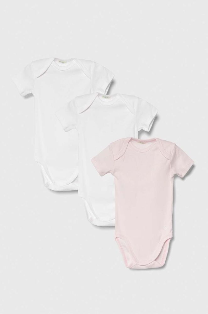 Дитяче бавовняне боді United Colors of Benetton 3-pack колір рожевий (3390690)