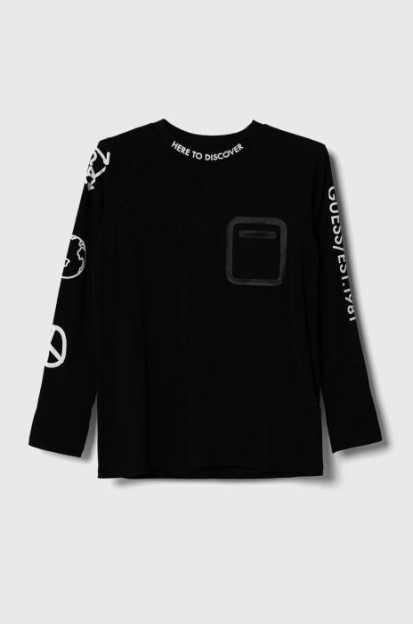 Дитячий лонгслів Guess колір чорний з принтом (3365808)