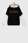 Дитяча бавовняна кофта Guess колір чорний з капюшоном візерунок (3293822)