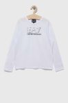 Дитячий бавовняний лонгслів EA7 Emporio Armani колір білий з принтом