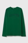 Дитячий бавовняний лонгслів United Colors of Benetton колір зелений з принтом (3390793)