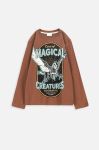 Дитячий бавовняний лонгслів Coccodrillo колір коричневий з принтом (3585338)