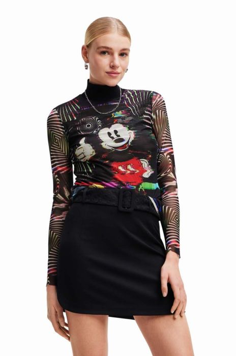 Лонгслів Desigual x Disney жіночий колір чорний півгольф