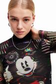 Лонгслів Desigual x Disney жіночий колір чорний півгольф