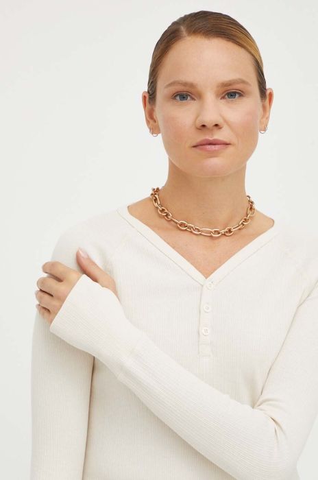 Бавовняний лонгслів G-Star Raw колір бежевий (3506790)