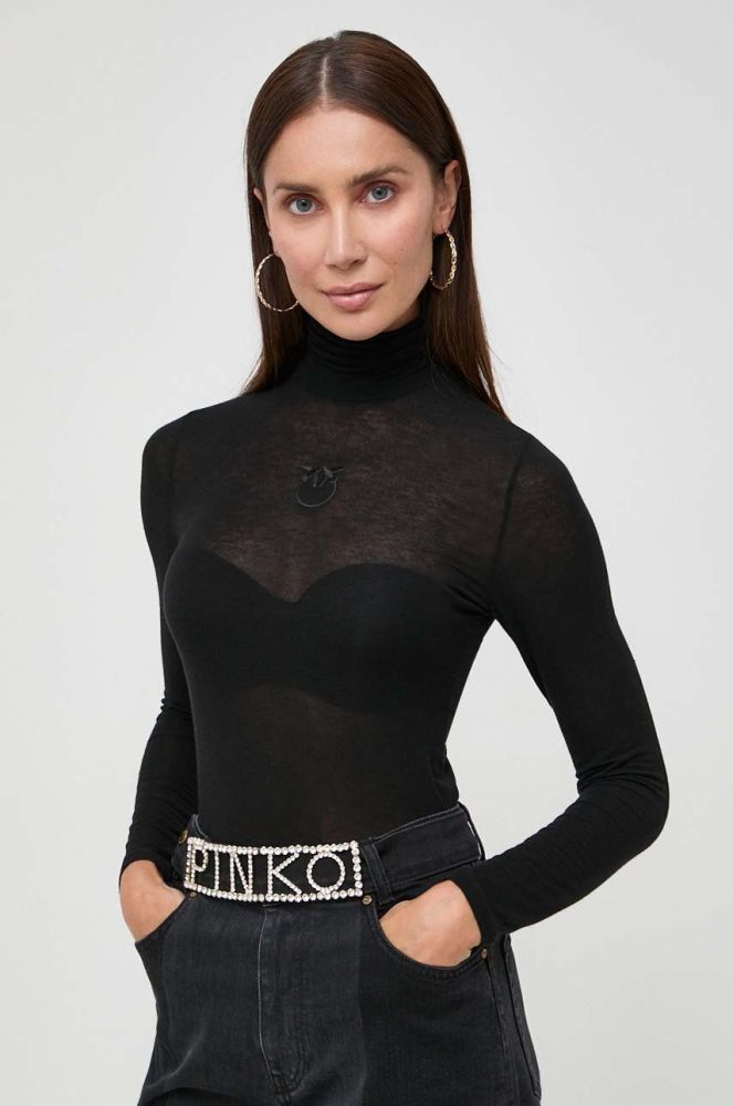 Лонгслів з домішкою кашеміру Pinko колір чорний гольф