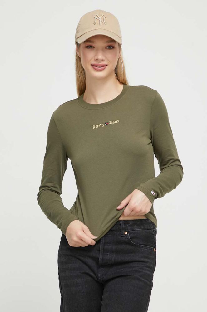 Бавовняний лонгслів Tommy Jeans колір зелений