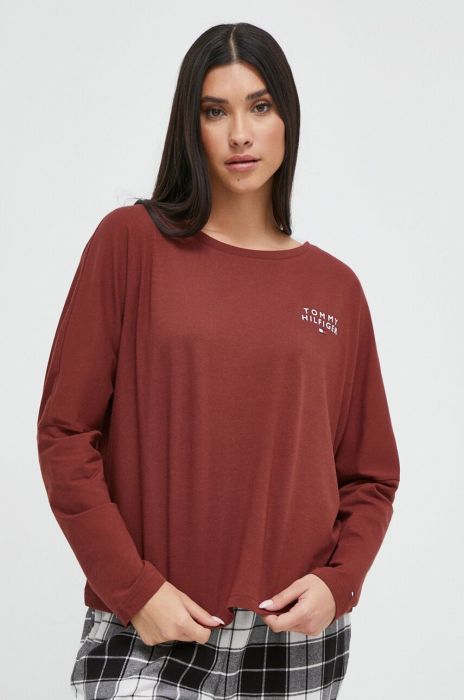 Лонгслів лаунж Tommy Hilfiger колір коричневий