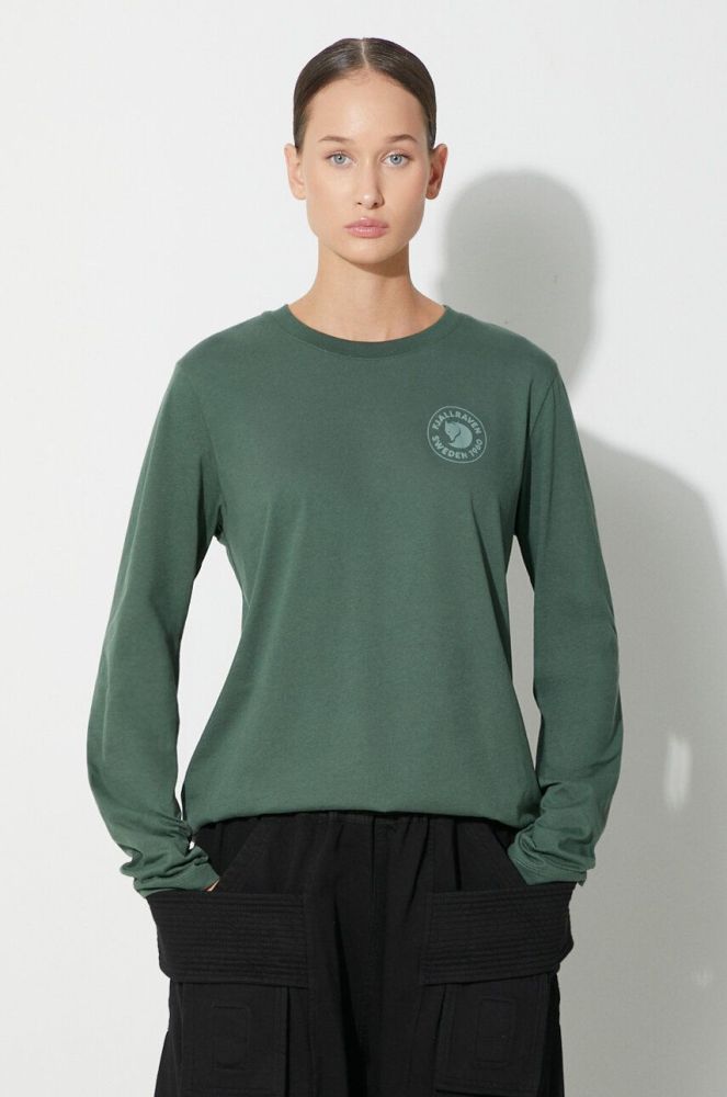 Бавовняний лонгслів Fjallraven 1960 Logo колір зелений