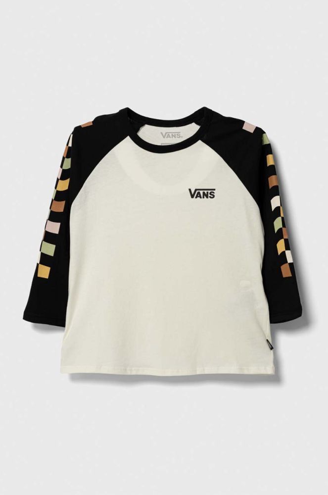 Дитячий бавовняний лонгслів Vans PRINTED SLEEVES RAGLAN VN00079CFS81 колір бежевий