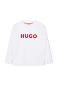 Дитячий бавовняний лонгслів HUGO колір білий з принтом (3423928)