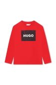 Дитячий бавовняний лонгслів HUGO колір червоний з принтом (3511618)