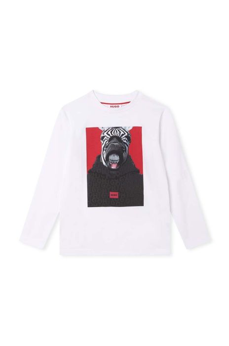 Дитячий лонгслів HUGO колір білий з принтом (3541205)