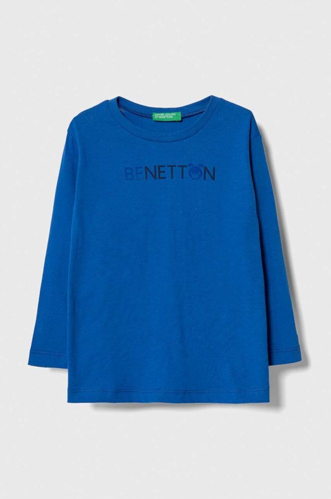 Дитячий бавовняний лонгслів United Colors of Benetton з принтом колір блакитний (3388801)