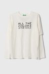 Дитячий бавовняний лонгслів United Colors of Benetton колір білий з принтом (3397526)