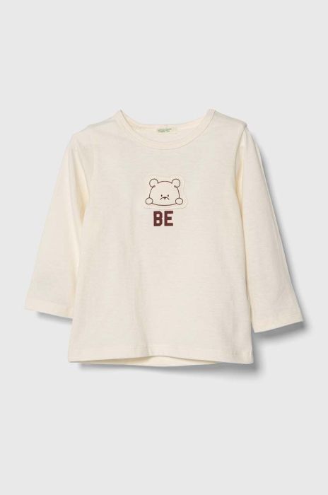 Бавовняний лонгслів для немовлят United Colors of Benetton колір бежевий з аплікацією