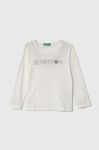 Дитячий бавовняний лонгслів United Colors of Benetton колір білий з принтом (3629399)