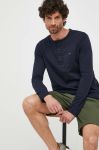 Бавовняний лонгслів Tommy Hilfiger колір синій однотонний