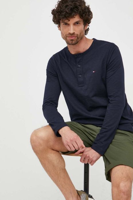 Бавовняний лонгслів Tommy Hilfiger колір синій однотонний