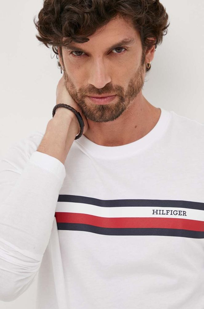Бавовняний лонгслів Tommy Hilfiger колір білий з принтом (3299180)
