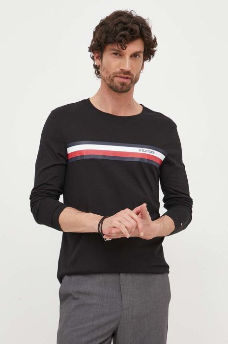 Бавовняний лонгслів Tommy Hilfiger колір чорний з принтом (3299170)