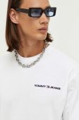 Бавовняний лонгслів Tommy Jeans колір білий однотонний