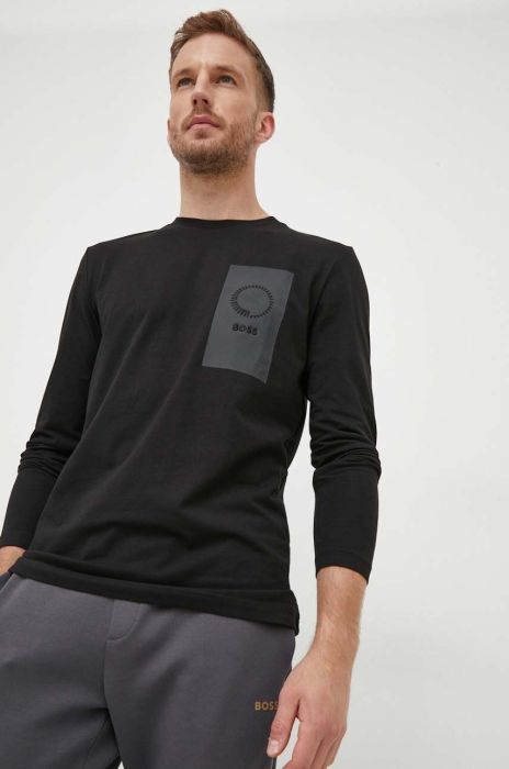 Лонгслів Boss Green BOSS GREEN чоловічий колір чорний з принтом (3389532)
