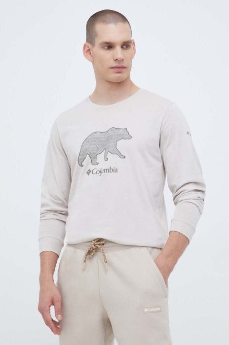 Бавовняний лонгслів Columbia колір бежевий з принтом
